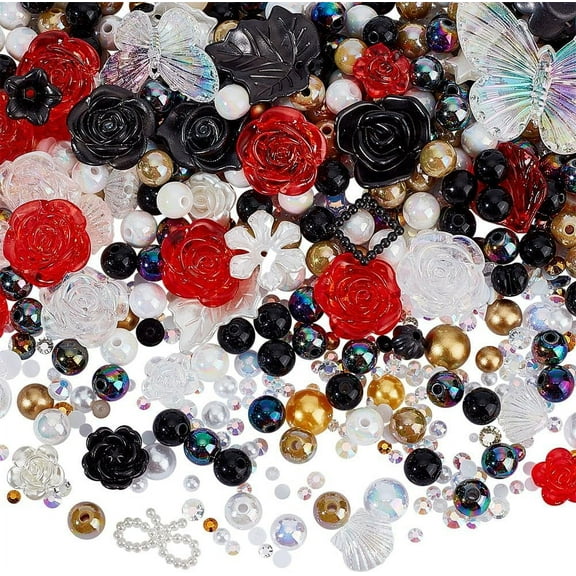 Assorted Acrylic Beads Charms 9 Styles Flower/Butterfly Half Round Cabochons Charms Mixed Color Pearl Beads for Phone Decoration Jewelry Making DIY Crafts DIY