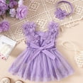 thumbnail image 4 of Baby Onesies Girl Baby Girl Lace Edge Mesh Romper Puffy Skirt Headband 2-Piece Flower Climbing Set 0-18 Months, 4 of 6