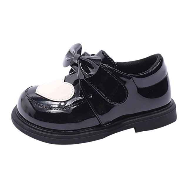 Niño Pequeño Zapatos Negros Zapatos de Niños de Estilo Inglés en Forma de Corazón Bowknot Zapatos de Cuero Negro