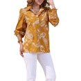 thumbnail image 4 of INSPIRE CHIC Women's Button Down Floral Long Sleeve Shirred Ruffle Hem Chiffon Blouse L Orange, 4 of 6