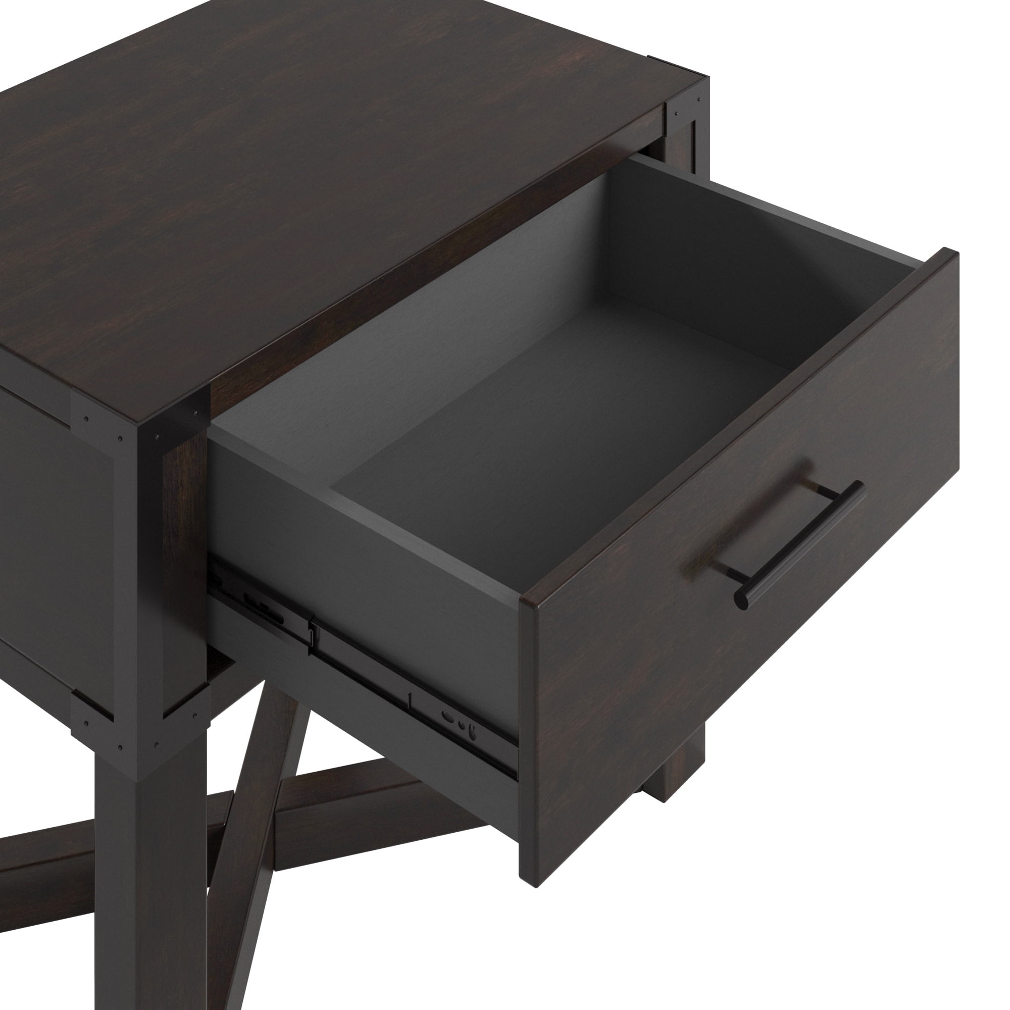 Weston Home Lompoc Wood Finish X-Base End Table with Drawer, Antique Black