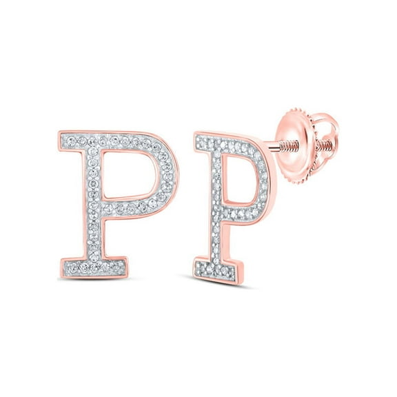 Macey Worldwide Jewelry 10k Rose Gold Diamond P Initial Letter Earrings 1/8 Ctw
