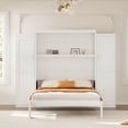 thumbnail image 4 of Kumix Full Size Murphy Bed with 2 Wardrobe and Storage Shelf, Multifunctional Foldable Platform Bedframe for Guest-Room, Bedroom, White, 4 of 7