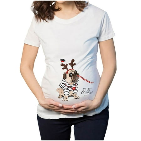 

asdoklhq Maternity Clothes for Women Clearance Christmas T-shirt Elk Snowman Cartoon Print Maternity Clothing Short Sleeve Top Pregnancy T-shirt