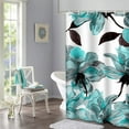 thumbnail image 5 of 36"x72" Camper Stall Aqua Shower Curtain Waterproof Blue Flower Floral Teal Pattern with Roses Watercolor Colorful Abstract Black Home Decor Polyester Fabric Adjustable Hook Set, 5 of 5