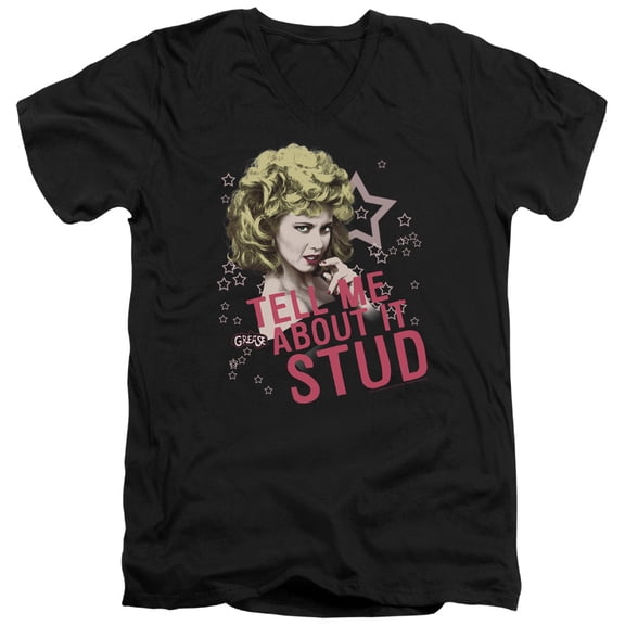 Grease Tell Me About It Stud Adult V-Neck T-Shirt Black