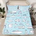 thumbnail image 3 of Feelyou Kawaii Streamship Aircraft Twin Sheet Sets, Cute Truck Car Twin Fitted Sheet, Blue Cartoon Vehicle Flat Sheet, Breathable Home Decor, 3 Pieces, 3 of 8