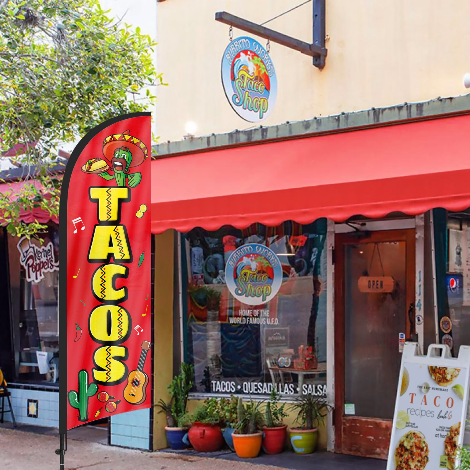 QSUM Tacos Sign Feather Flag with Pole Kit,8.2FT Tacos Decoration Display, Tacos Business Sign,Tacos Swooper Flag，Advertising Flag