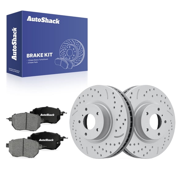 AutoShack Front Vented Drilled & Slotted Coated Brake Rotors Silver Matte Finish   Ceramic Pads 6-PC Brake Kit Replacement for 2009-2011 Nissan Murano TurboGuard 12.59" (319.7 mm)