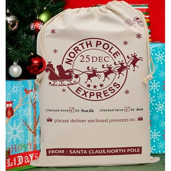 Personality Case Christmas Drawstring Bag – From the North Pole – 100% Cotton – 19” x 26.25” – Personalized & Printed with Quote – Reusable Sack for Christmas Gifts, Holiday Storage & Decorations