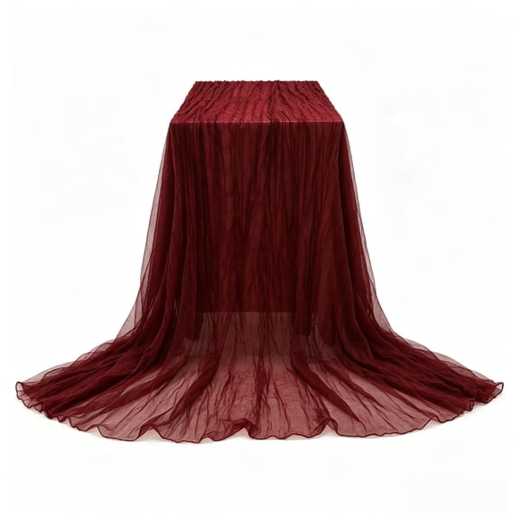 EYNMVR Burgundy Crinkle Sheer Table Runner, Romantic Gauze Tablecloth for Wedding Banquet Birthday Party Dining Table Decoration