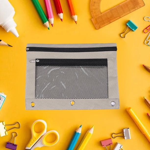 Estuche para lápices con carpeta de 3 anillas | Estuche para bolígrafos con cremallera para material escolar y de oficina | Organizador de doble compartimento con ventana transparente