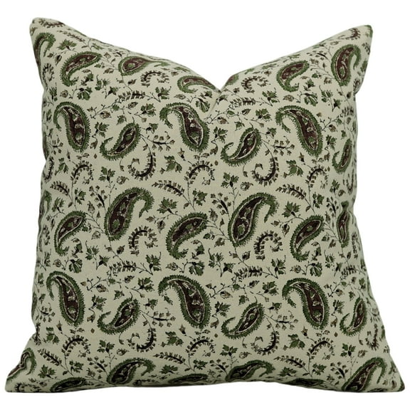 Fabdivine Floral Block Print Boho Decorative "Thick Cotton" Throw Pillow Cover, Handblock Printed Cushion Cover for Sofa , 22"X22", "Green"