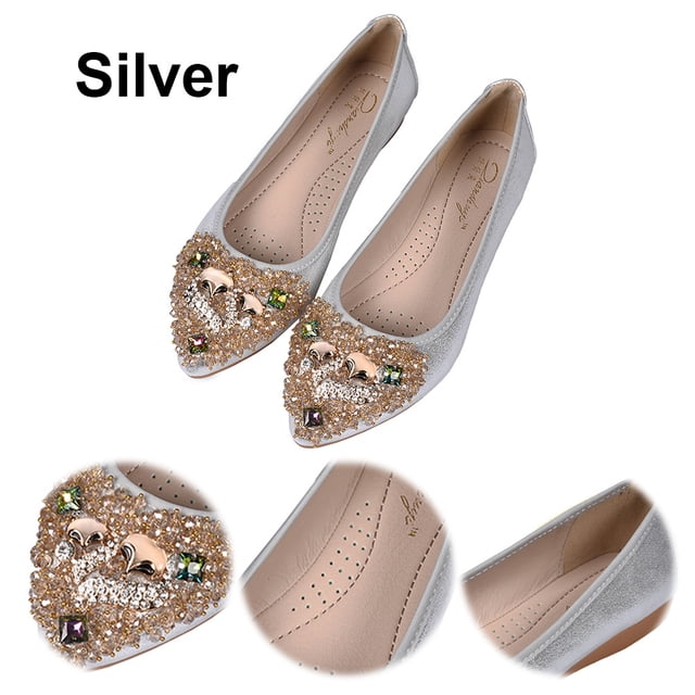 Zapatos Planos Vestir Bailarina Boda Mujer Punta Puntiaguda Diamante Imitación