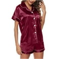thumbnail image 4 of FRSASU Plus size clearance Pajamas Women's Homewear Short-Sleeve Tops Shorts Color Night Pajamas Suits Wine 6(M), 4 of 6
