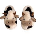 thumbnail image 1 of Pantuflas acogedoras de felpa de dibujos animados para mujer, lindas pantuflas de animales de vaca cálidas para interiores y exteriores, Blanco, 6.5-7 US, 1 of 6