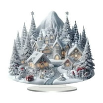 PEIBang Christmas Desktop Decoration,Acrylic Snowy House Tabletop Decoration,2D Flat Desktop Statue for Home Bedroom Living Room Office Table Decor