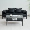 thumbnail image 3 of Modern Coffee Table, Tempered Glass Tabletop, Rectangle Coffee Table with Sturdy MDF Base and Black Iron Legs, Easy Assembly Living Room Furniture, 38.39 Inch Length, Gray Color, 3 of 10