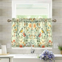 Yayeee Kitchen Curtains Light Filtering 27"x36" Rod Pocket Short Cafe Window Panel, Green Floral Pattern