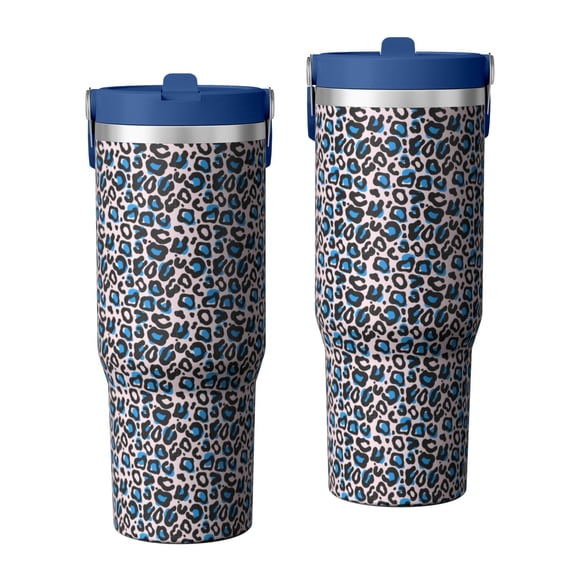 Leopard Print 30oz Handheld Travel Tumbler with Handle – Double Wall Stainless Steel Insulated Cup, Flip Straw Lid, Leak-Proof & BPA-Free for Hot and Cold Drinks – Durable Coffee & Juice Mug White