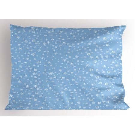 Winter Pillow Sham Cute Little Snowflakes Falling from the Sky December New Year`s Eve Blizzard Icons, Decorative Standard Queen Size Printed Pillowcase, 30 X 20 Inches, Blue White, by (Best Dairy Queen Blizzard Combination)