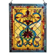 River of Goods 24 in. Stained Glass Fiery Hearts and Flowers Window Panel