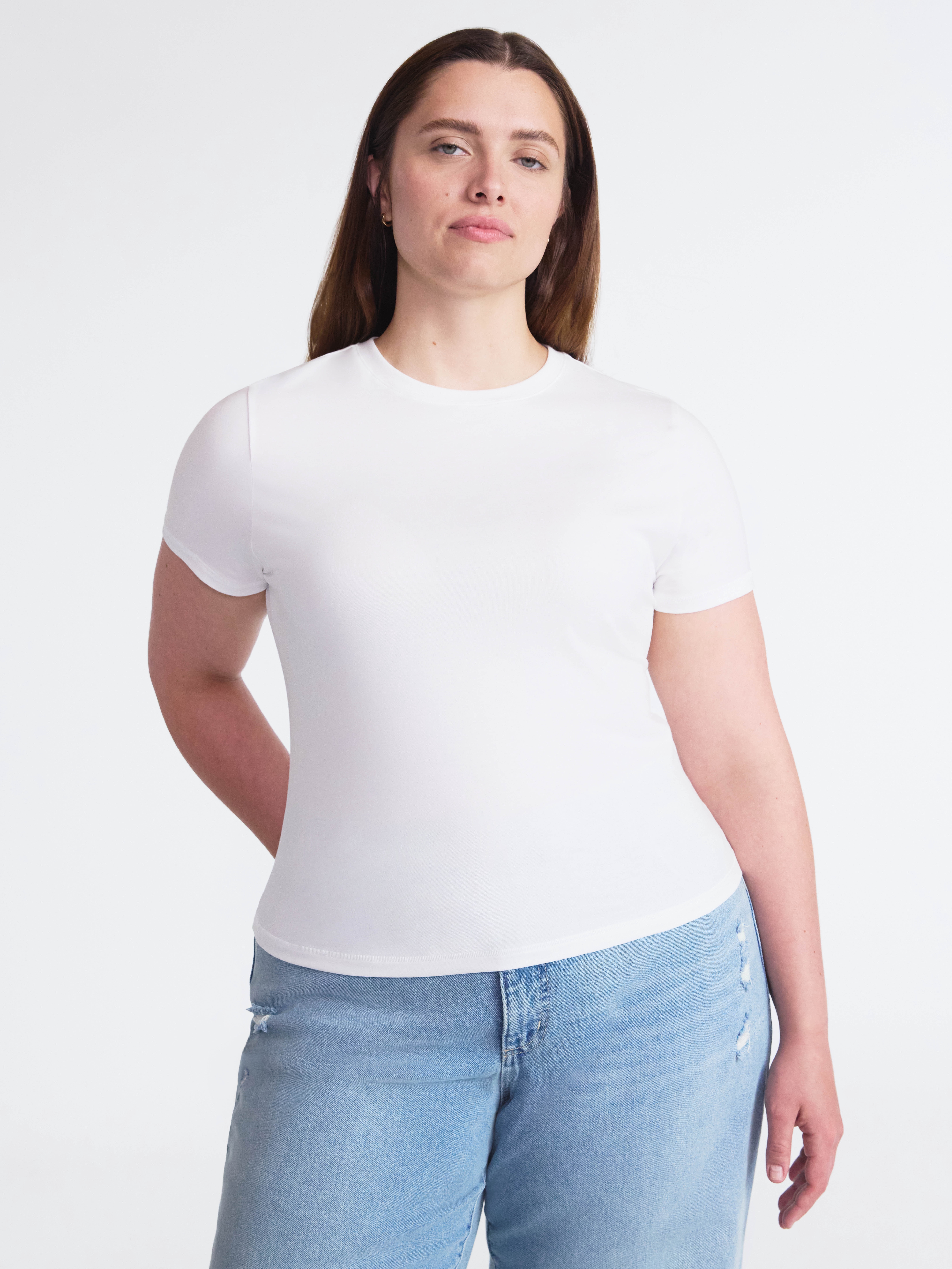 Scoop Women’s Stretch Cotton Blend Baby Tee with Short Sleeves, Sizes XS-XXL