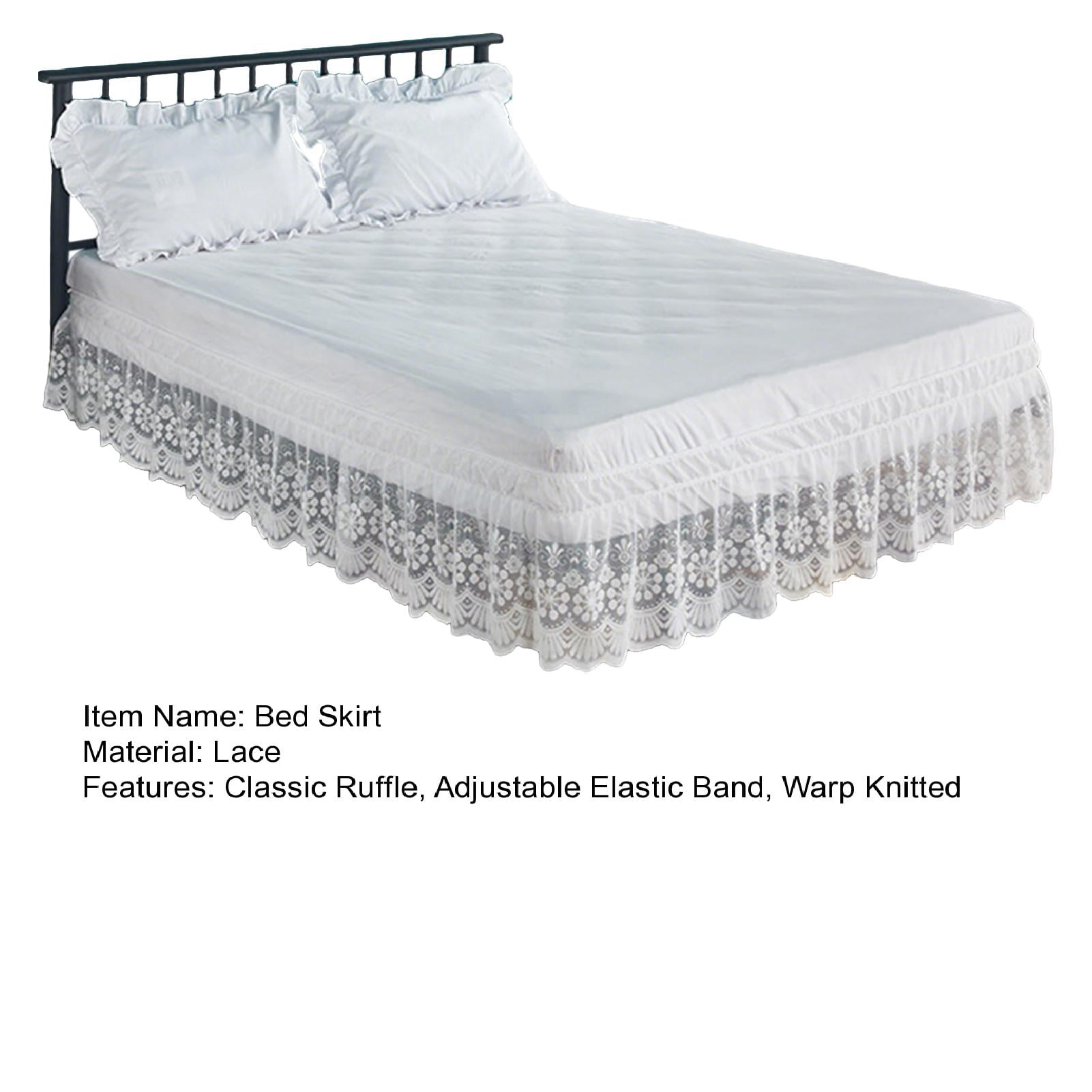 Adjustable Bed Skirt with Elastic Band Lace Bed Skirt 15 Drop Adjustable Elastic Dust Ruffle Wrap Around 3 Sides Machine for Twin/full/queen/king