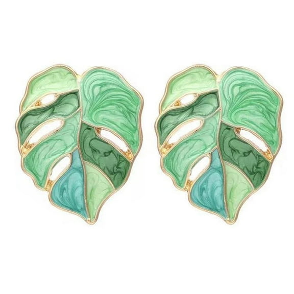 Fashion Palm Leaf Enamel Stud Earrings for Women Colorful Leaves Dangle Drop Earrings Statement 14K Gold Plated Studs