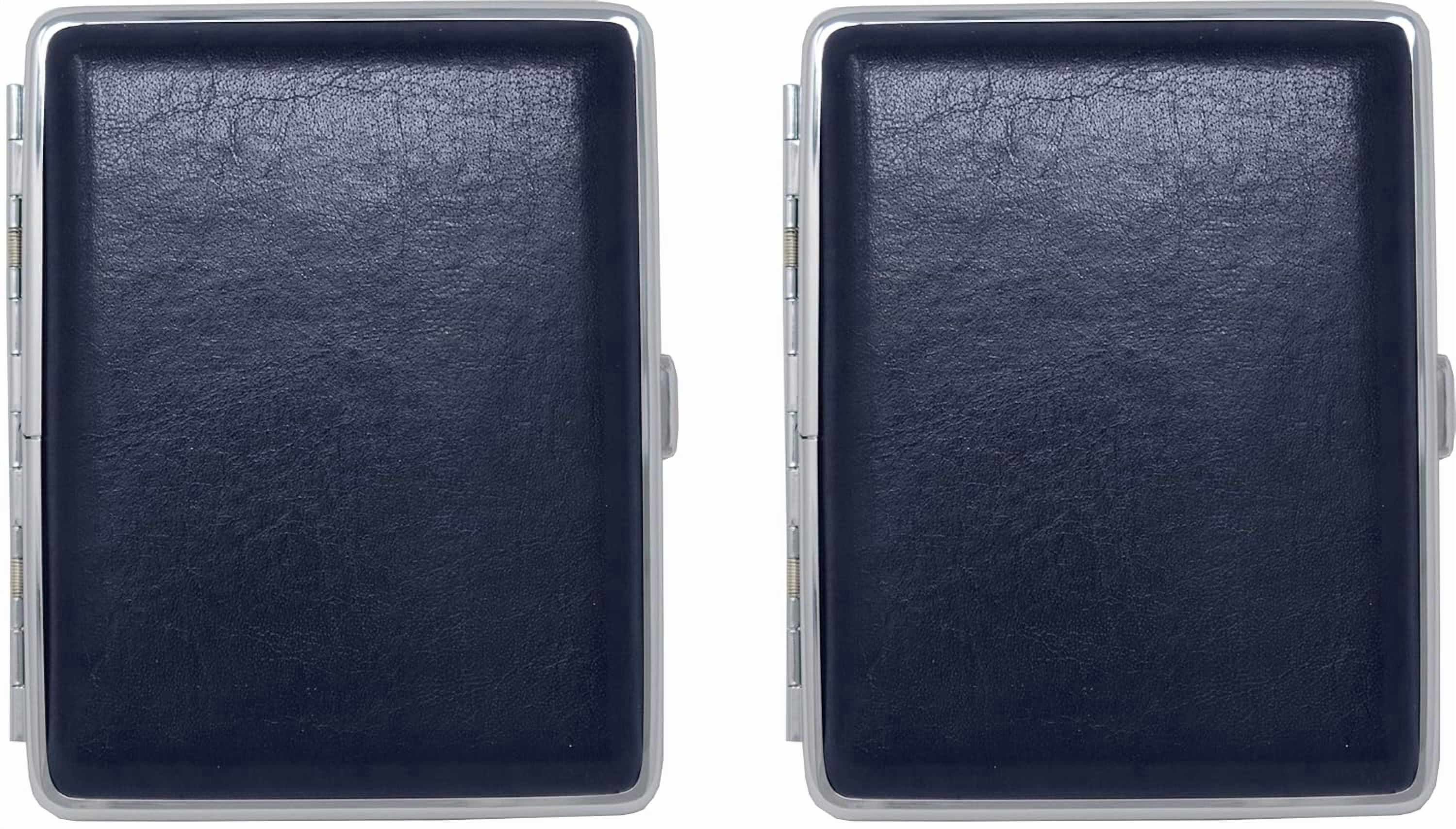 Set of 2 Metal-Plated 100s Leather Cigarette Case & Stash Box (Buffalo Navy)