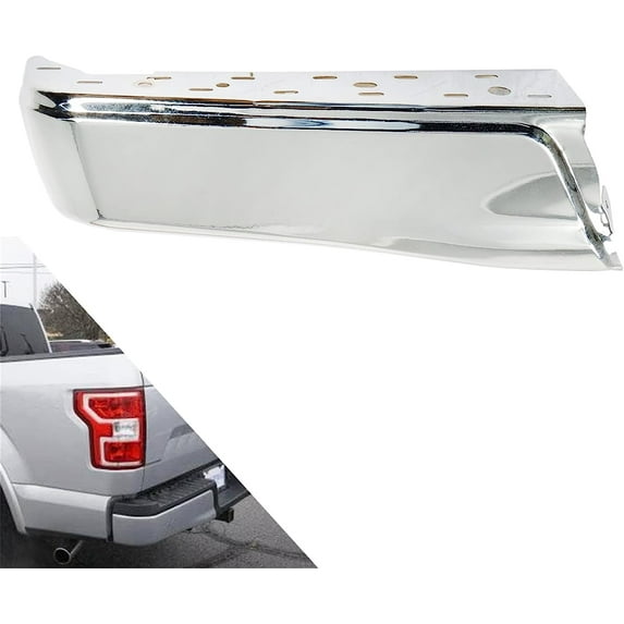 OTTULUR Chrome Steel Left Rear Bumper End Without Park Assist Sensors Hole Replacement for 2015 2016 2017 2018 2019 2020 F150 FL3Z17906A