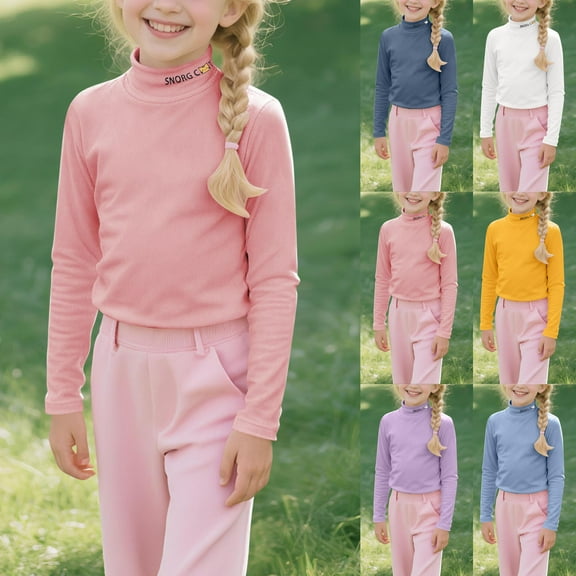 Miluxas Girl's Turtleneck Long Sleeve Shirts thermal Base Layer Underwear Tops Lightweight Undershirt Yellow 180(180)