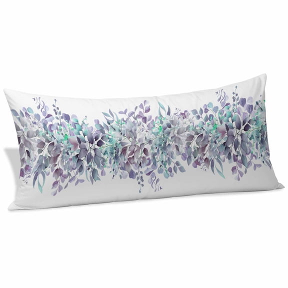 Purple Blue Eucalyptus Leaves Body Pillow Covers 20"x54", Spring Summer Botanical Floral Soft Brushed Breathable Throw Pillow Covers, Pillowcase with Zipper for Couch Sofa Bedroom Living Room