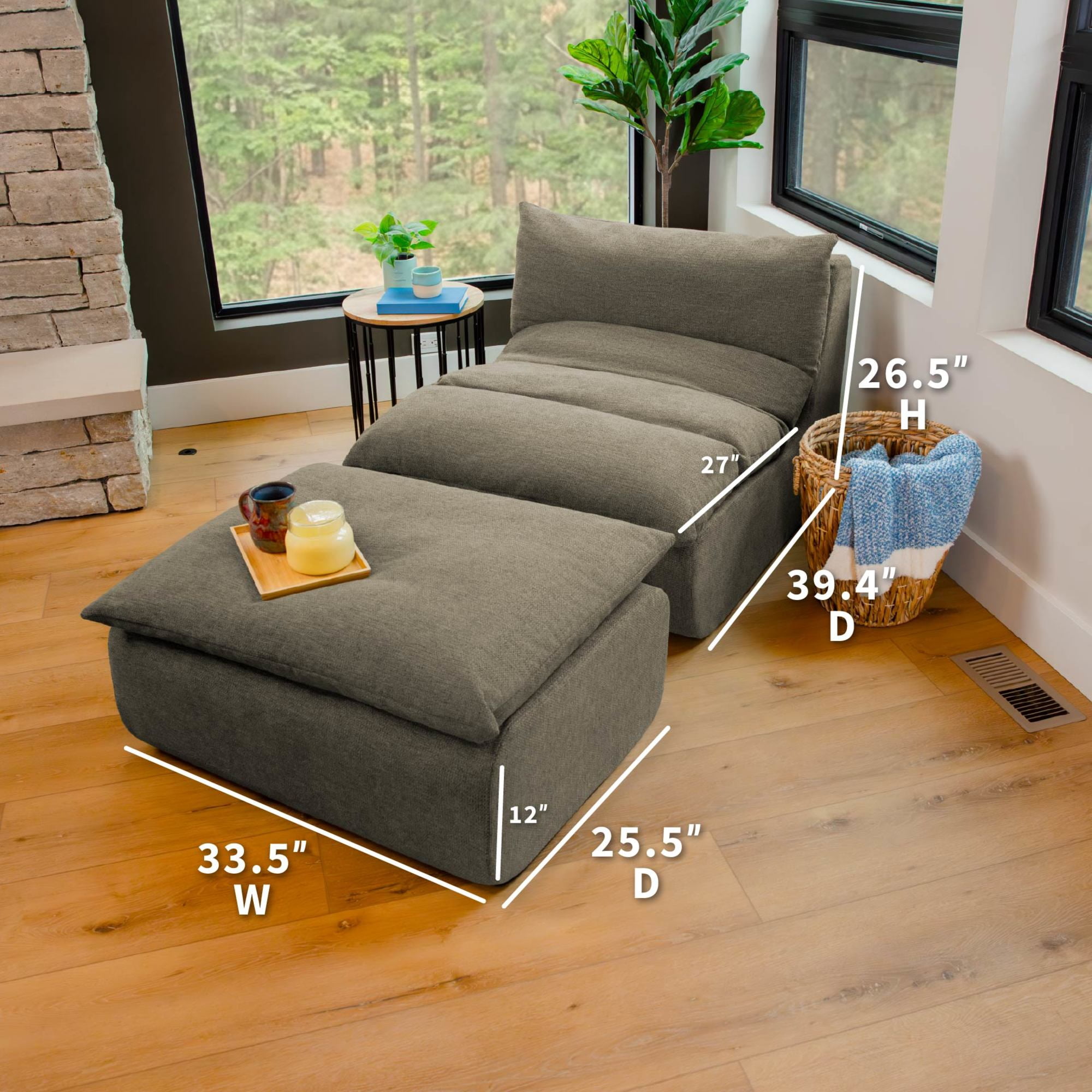 Big Joe Driftscape Indoor Chaise Lounge Chair with Ottoman, Misty Gray