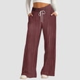 thumbnail image 2 of Audhol Wide Leg Pants Woman, Women's Simple Plaid Drawstring Wide Leg Casual Pants Sports Pants Loose Running Pants Palazzo Pants for Women Brick Red XL, 2 of 5