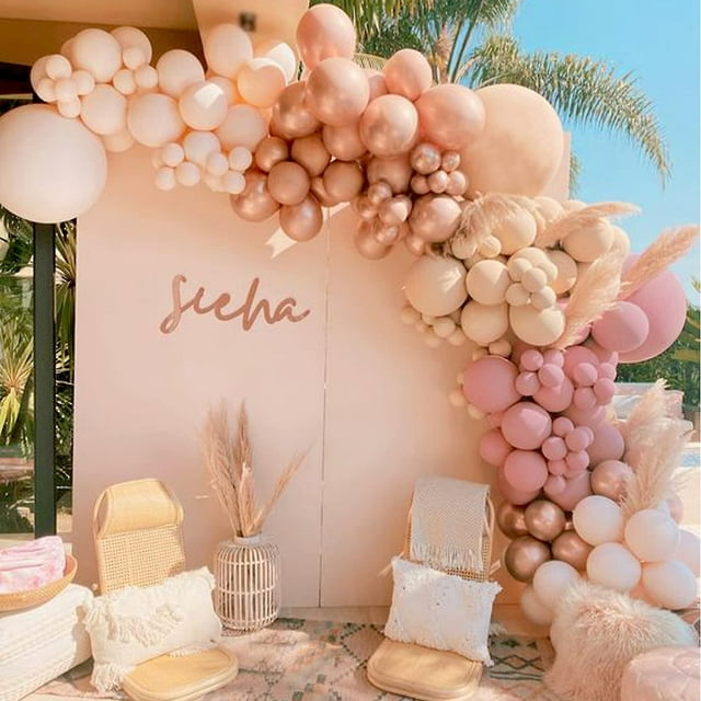 Balloon Arch Garland Kit, Blush Nude Apricot Double-stuffed Latex Party Balloons For Retro Boho Wedding Baby Shower Bridal Engagement Anniversary Birt