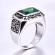 thumbnail image 2 of Anillo de plata con esmeralda de lujo para hombre, personalizado, estilo vintage europeo y americano, anillo de esmeralda punk para hombre, acero de titanio, 2 of 5