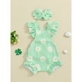 thumbnail image 2 of FEORJGP Toddler Baby Girls One-piece Rompers 0 3M 6M 12M 18M Infant Ruffles Fly Sleeve Jumpsuits Floral Print Waffle Bodysuits with Headband Kids LittCasual Summer Clothes for Daily Vacation, 2 of 6