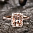 thumbnail image 5 of 11x9mm Oval Shape 4.75 Carat Morganite Engagement Ring Diamond Moissanite Wedding Ring 10k Rose Gold Halo Stacking Band, 5 of 9