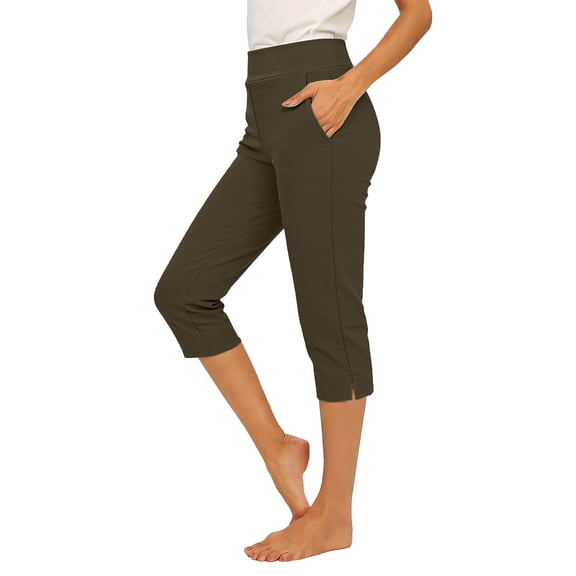 Gytharion Women's Capris Yoga Pants Straight-leg Elastic Waist Leggings Solid Color Stretchy Workout Yoga Pants with Pockets