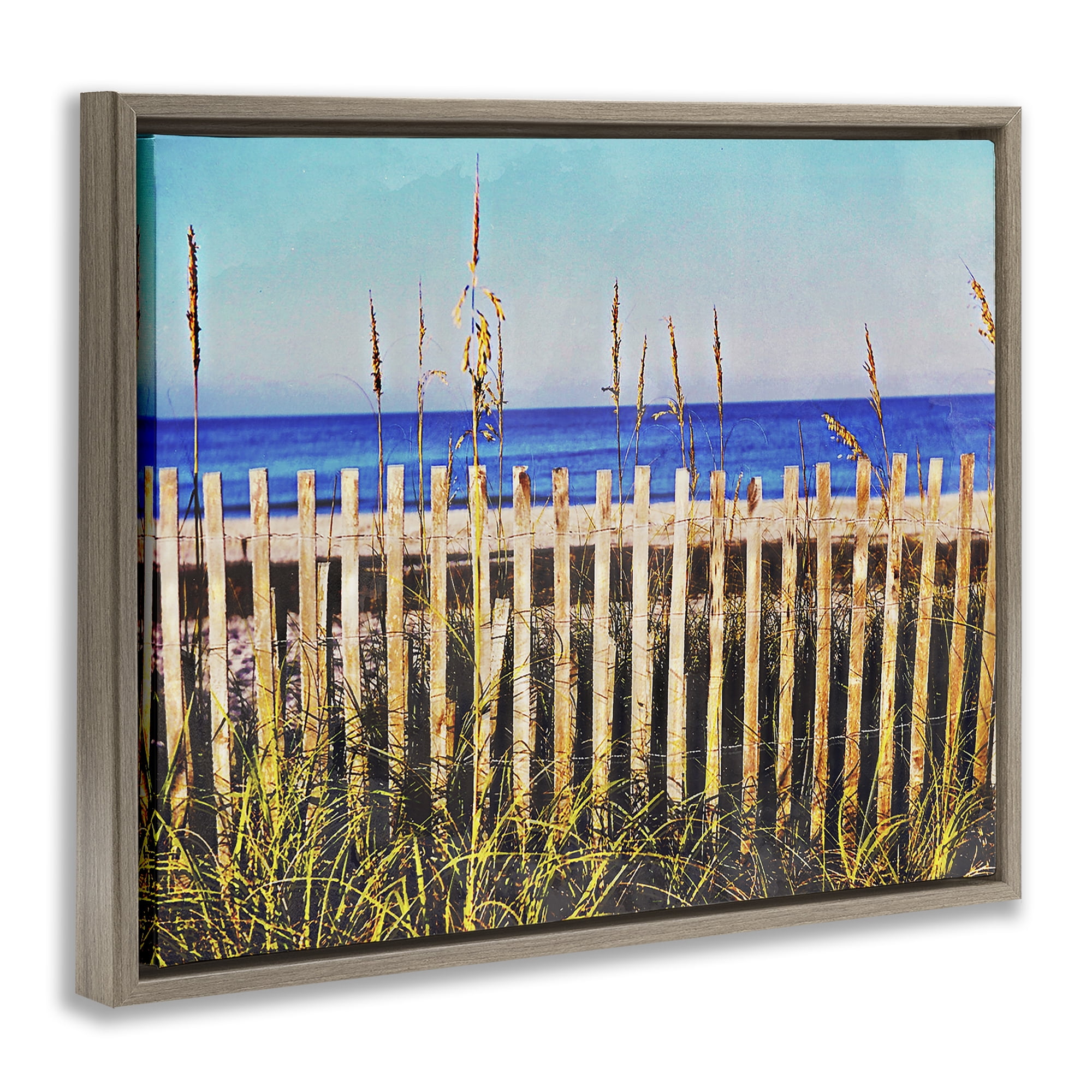 Stupell Industries Florida Fenced Beach Nautical & Beach Painting Brown Floater Framed Canvas Art Print Wall Art, 21 x 17