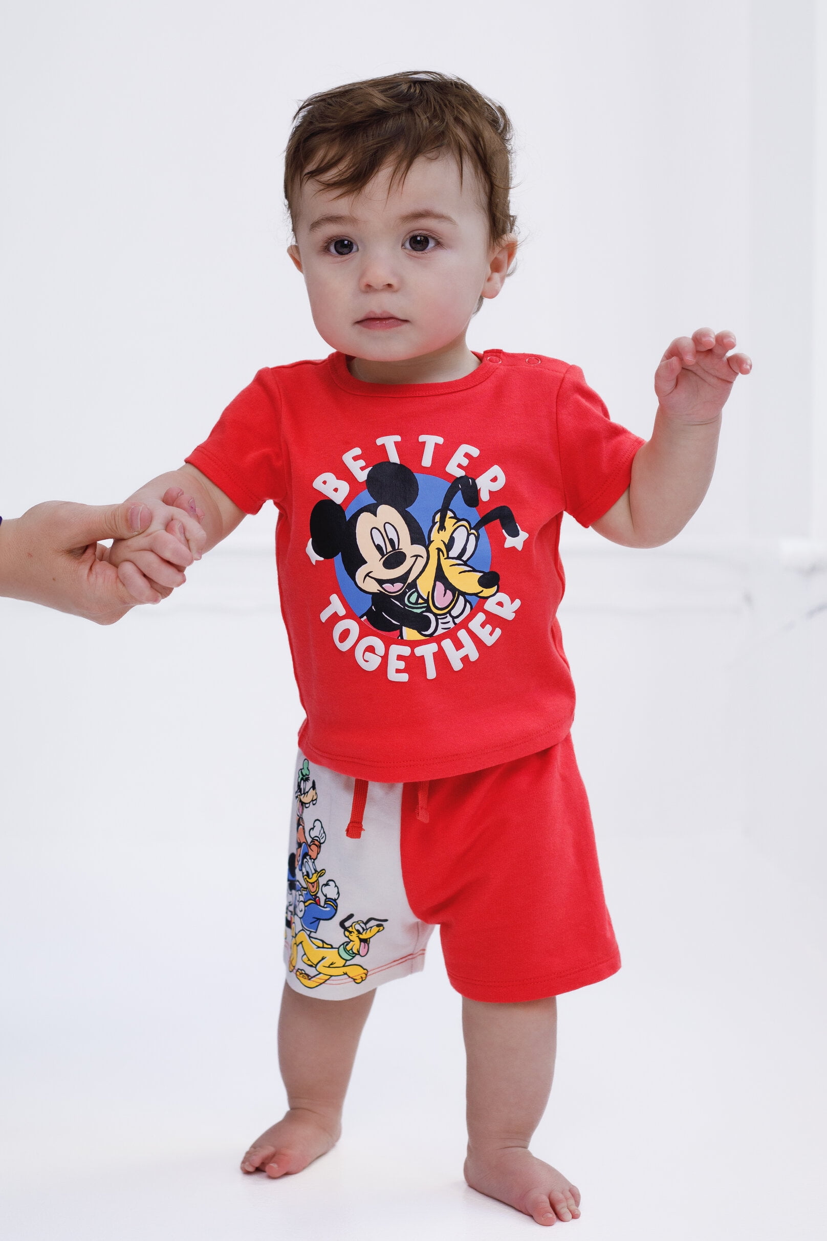 Disney Mickey Mouse Baby Boy or Girl Short Sleeve T-Shirt and French Terry Shorts Set Mickey Mouse and Pluto Blue