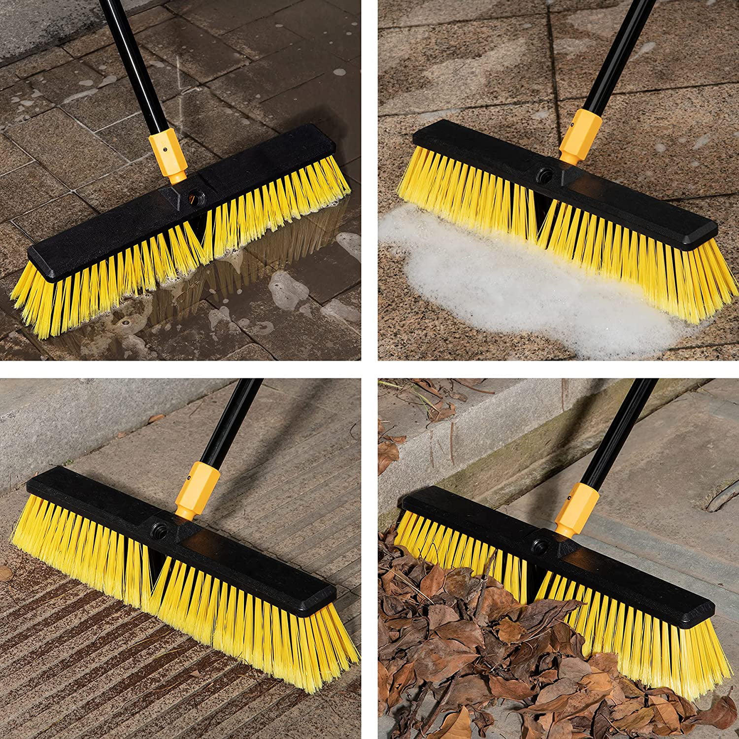 Yocada Push Broom Brush 24 Wide 65.3 Long Handle Stiff Bristles Heavy-Duty Outdoor Commercial for Cleaning Bathroom Kitchen Patio Garage Deck Concrete Wood Stone Tile Floor