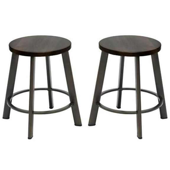 Home Square 18" Transitional Stainless Steel Bar Stool in Espresso - Set of 2
