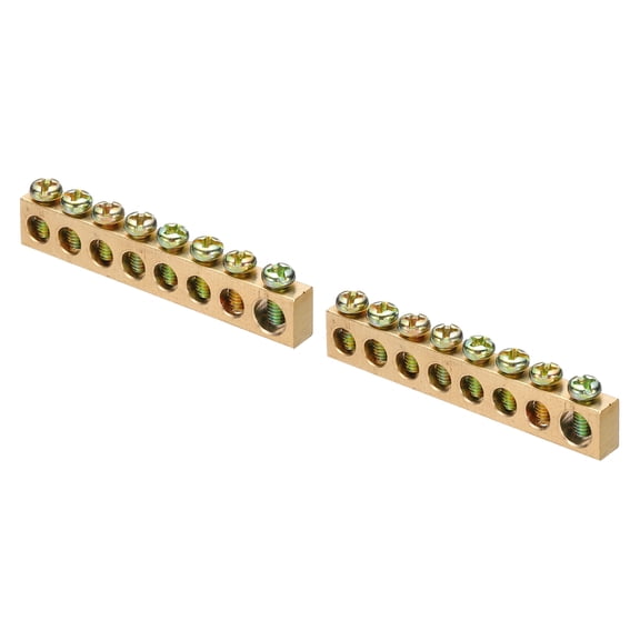 2 Pcs Ground Bus Bar Brass Terminal Grounding Bar 8 Positions Grounding Bars Block for Electric Box