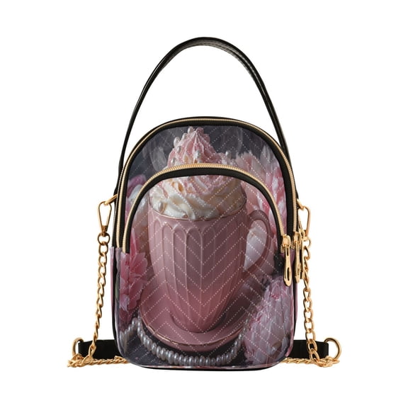 YAZAOO Cross Body Fashion Shoulder Waist Purse Bags Pink Mug with Whipped Cream Pocket Handbags