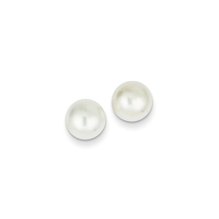 - 14k Yellow Gold 9mm White Button Freshwater Cultured Pearl Stud Post Ball Earrings For Women