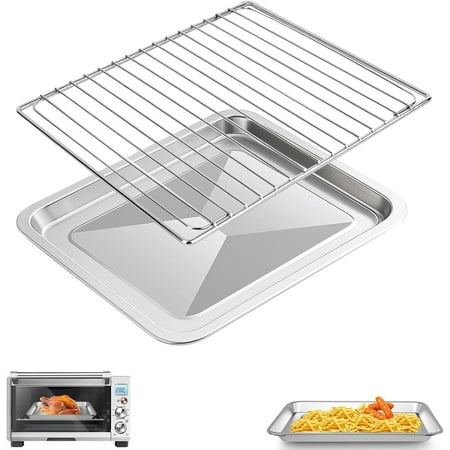 Air Fryer Baking Pan & Grill Rack Set for Breville Countertop Oven BOV845BSS, 14''×11.6''&11.77''×11.77', Nonstick Stainless Steel Set 360°Heating Grilling Oven Accessories for Family Cooking
