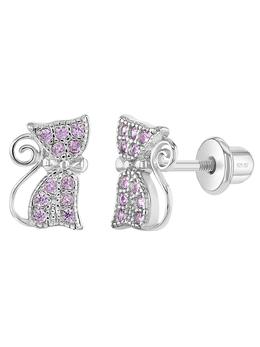 Details about   925 Sterling Silver Pink CZ Screw Back Cat Earrings for Girls & Teens Kitty 