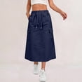 thumbnail image 2 of Cargo Skirts for Women Drawstring Elastic High Waist Midi Skirts Quick Dry Lightweight Causal Skirts with Multi Pockets, L, 2 of 9